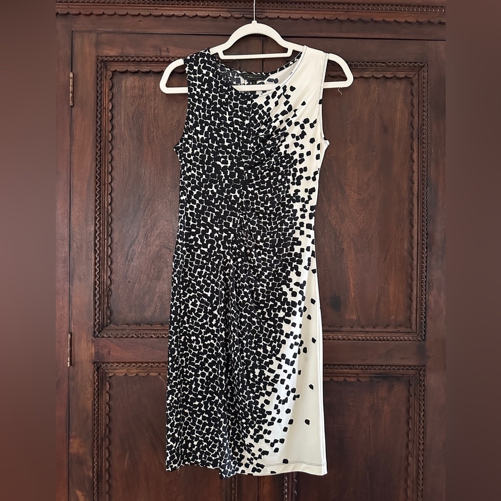 BCBGMaxAzria Black and White Sheath Midi Dress